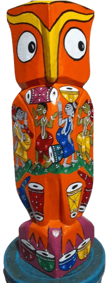 Tall hand-painted Natungram wooden owl totem